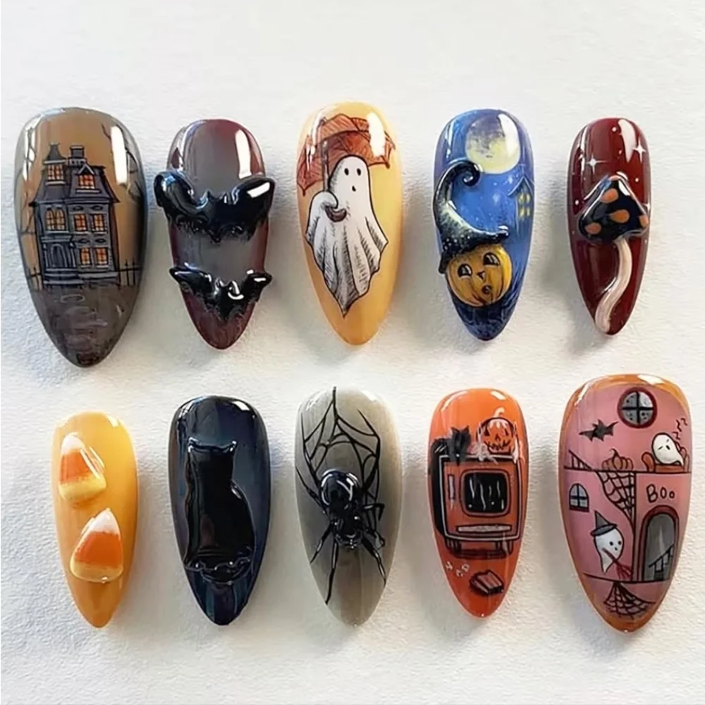 24 PC Halloween press on/glue on nails- kit -all u need professio…